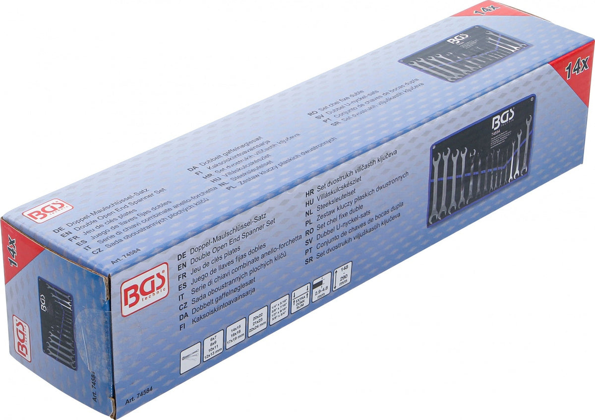 ULTRA-THIN OPEN-ENDED DOUBLE-SIDED RATCHET SPANNER SET | 6–22 MM | 1/4"-3/4" | 14 PCS. (74584)