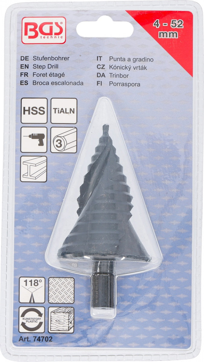 STEP CONE DRILL BIT | TITANIUM AND ALUMINIUM NITRIDE COATING | Ø 4–52 MM (74702)