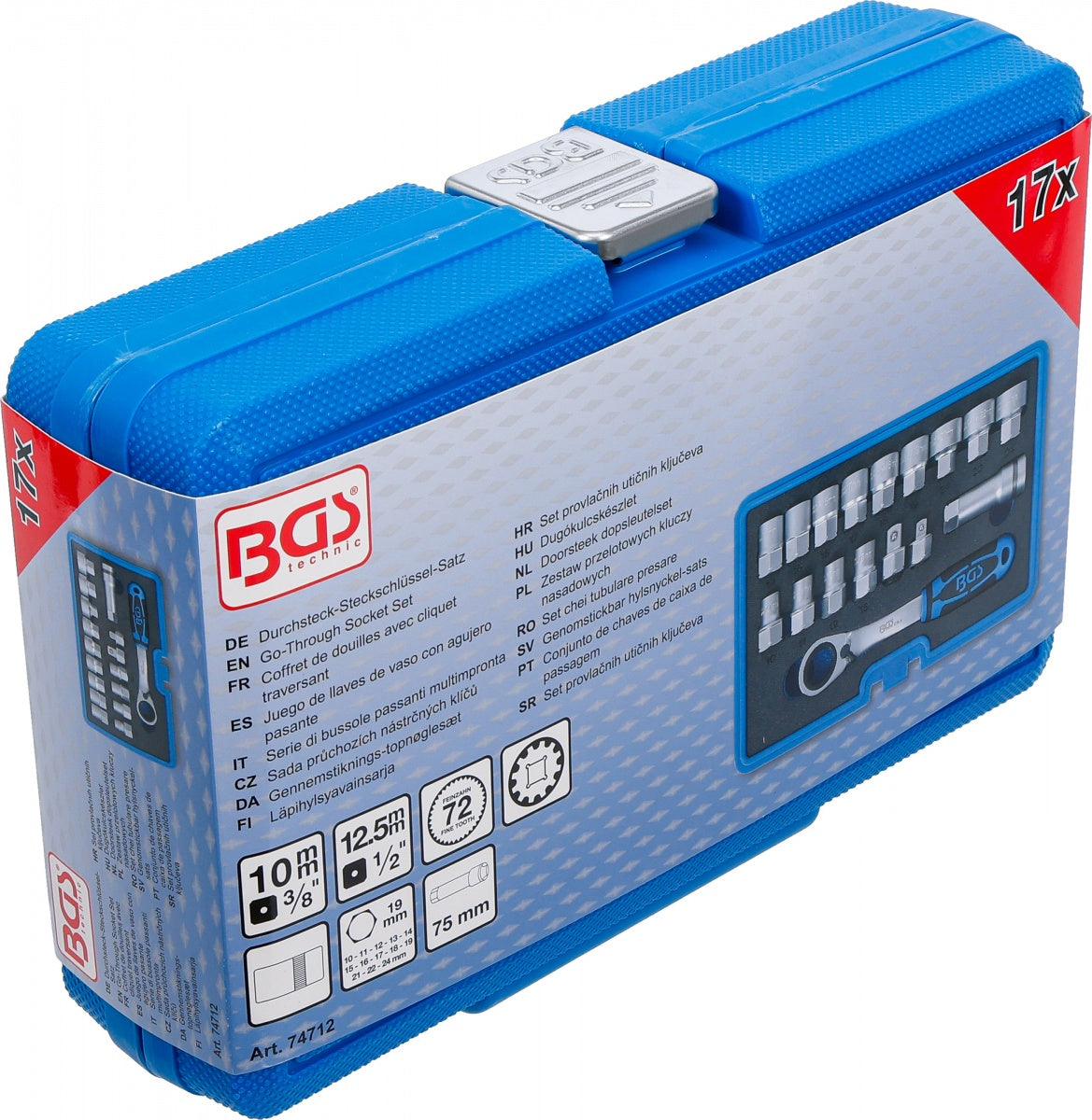 PASS-THROUGH SOCKET SET WITH RATCHET | 19 MM | Gear Lock | 10 - 24 MM | 17 PCS (74712)