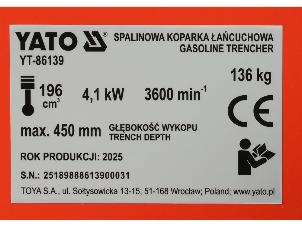 GASOLINE TRENCHER 196CM3 450MM (YT-86139)
