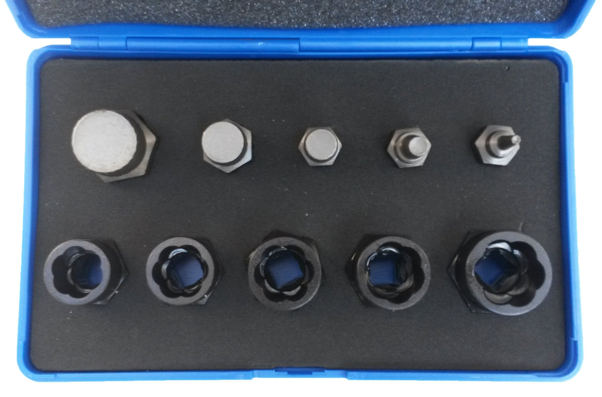 BOLT EXTRACTOR AND SOCKET SET FOR DAMAGED BOLTS 10 PCS. (5267BS)
