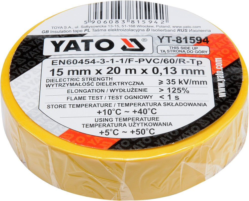 INSULATION TAPE 0.13MM 15MMX20M YELLOW (YT-81594)
