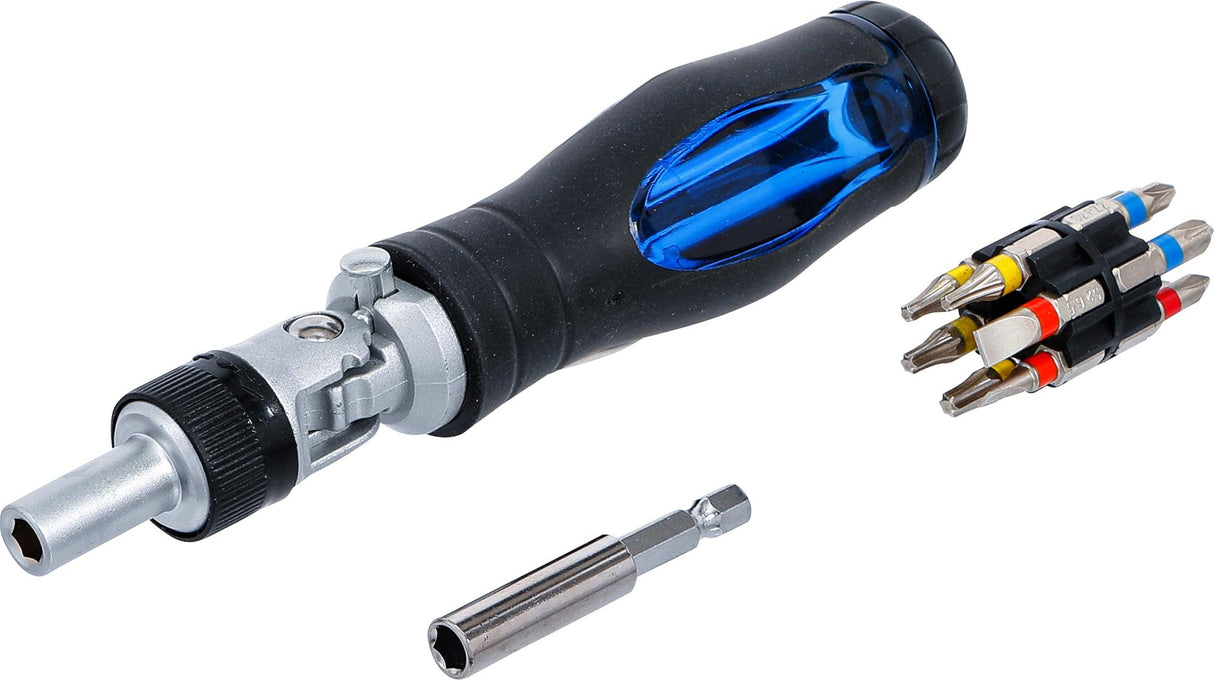 JOINT SCREWDRIVER BIT SET | WITH RATCHET SPINNER HANDLE, REVERSIBLE | 14 PCS. (70053)
