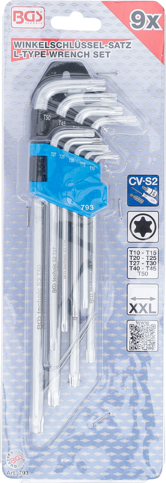 L-TYPE WRENCH SET | EXTRA LONG | T-STAR (FOR TORX) T10 - T50 | 9 PCS. (793)