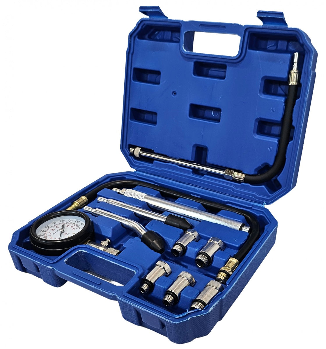 COMPRESSION TESTER PETROL | WITH EXTENDED ADAPTERS | 0-20 BAR (H06009)