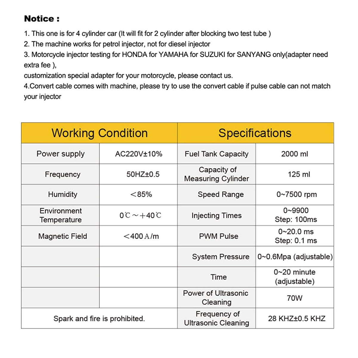FUEL INJECTION TESTER AND INJECTOR CLEANING DEVICE (FTC105)