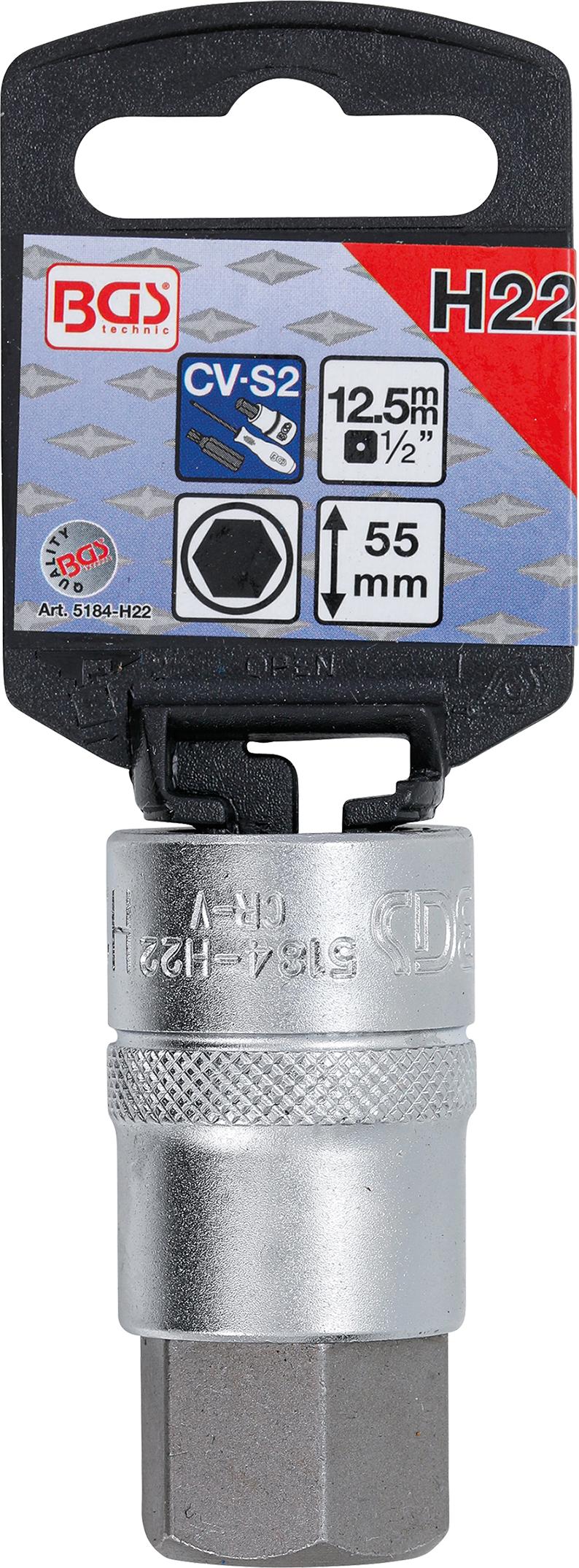 BIT SOCKET | 12.5 MM (1/2") | INTERNAL HEXAGON 22 MM (5184-H22)
