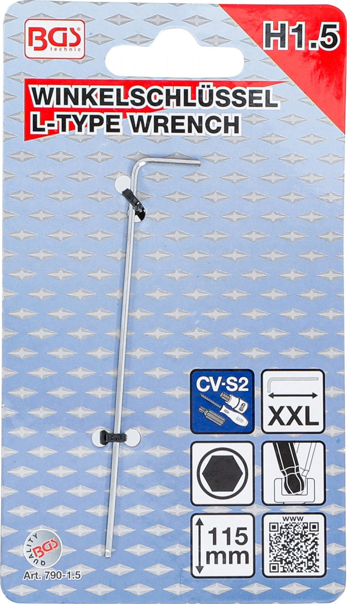 L-TYPE WRENCH | EXTRA LONG | INTERNAL HEXAGON / INTERNAL HEXAGON WITH BALL HEAD 1.5 MM (790-1.5)