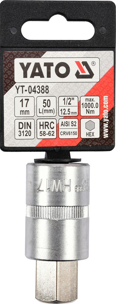 SOCKET BIT HEX 1/2" 17MM L55MM (YT-04388)