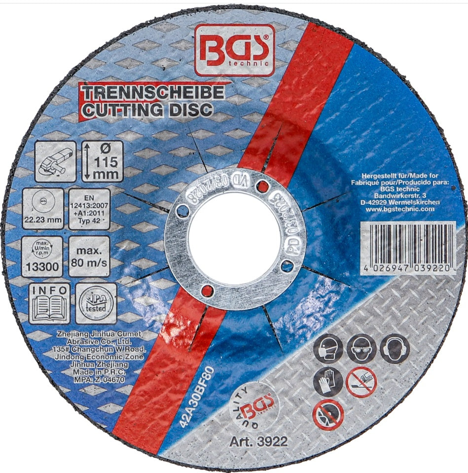 CUTTING DISC FOR METAL | Ø 115 X 2.5 X 22.2 MM | TYPE 42 (3922)