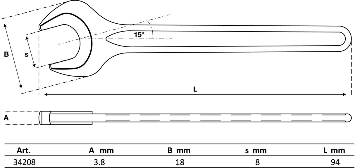 SINGLE OPEN END SPANNER | DIN 894 | 8 MM (34208)
