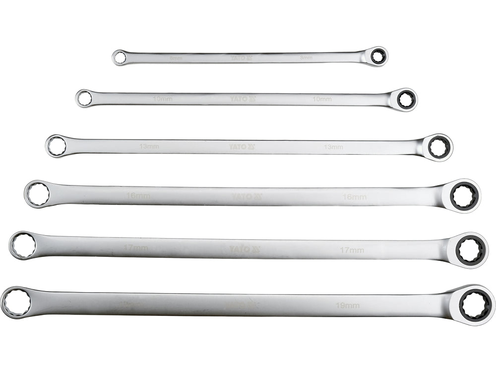 EXTRA LONG DOUBLE RING RATCHET WRENCH 8-19MM 6PCS (YT-50385)