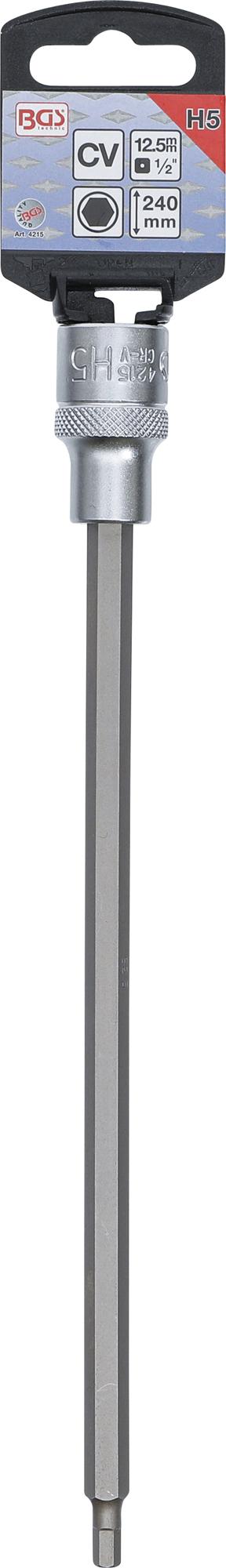 BIT SOCKET | LENGTH 240 MM | 12.5 MM (1/2") DRIVE | INTERNAL HEXAGON 5 MM (4215)