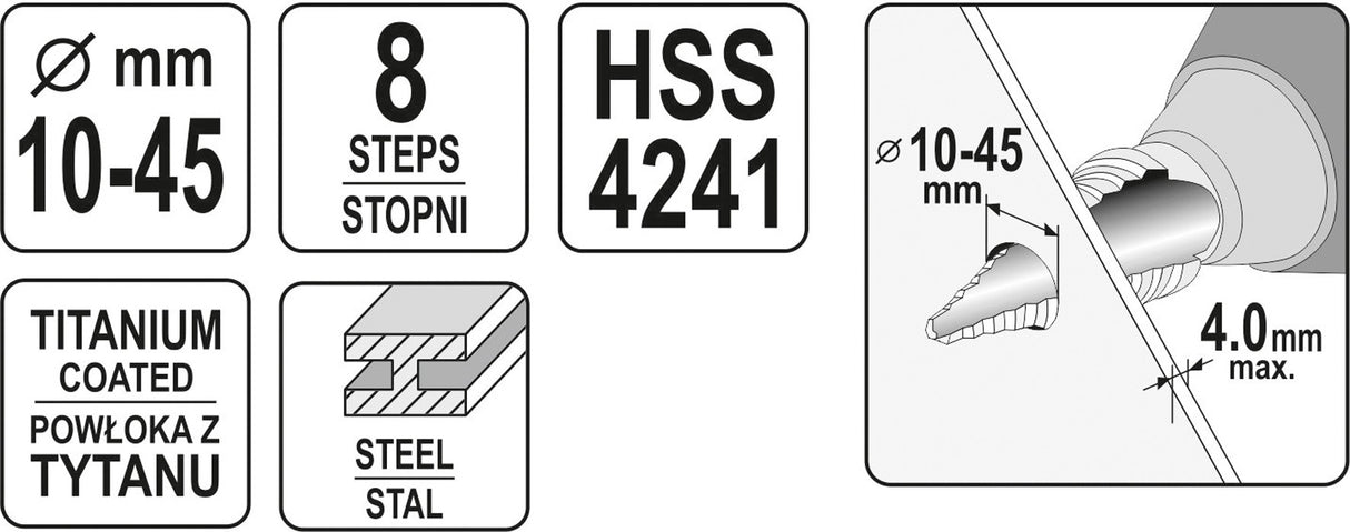 STEP DRILL 10-45MM (YT-44742)
