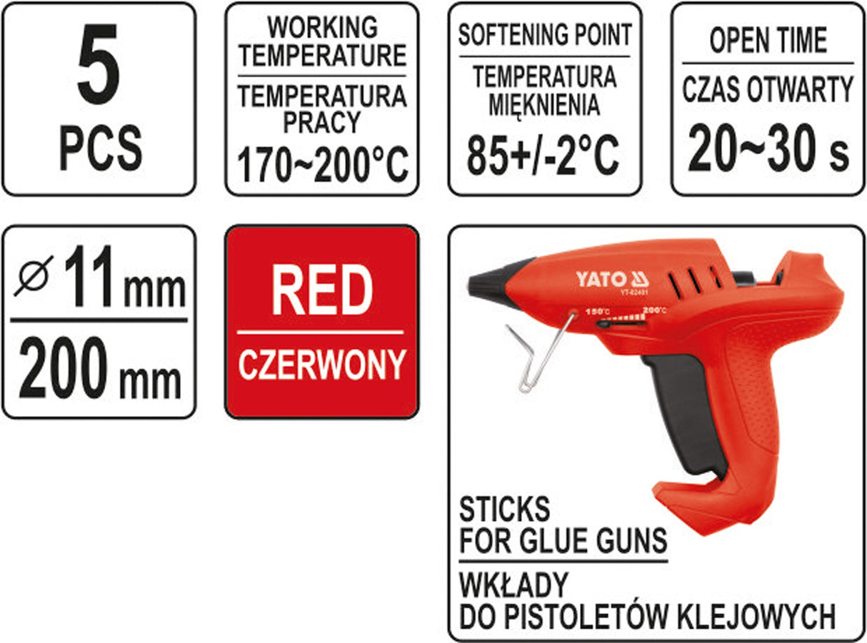GLUE STICKS 11,2X200MM 5PCS RED (YT-82434)