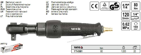 PNEUMATIC RATCHET 1/2" (YT-0981)