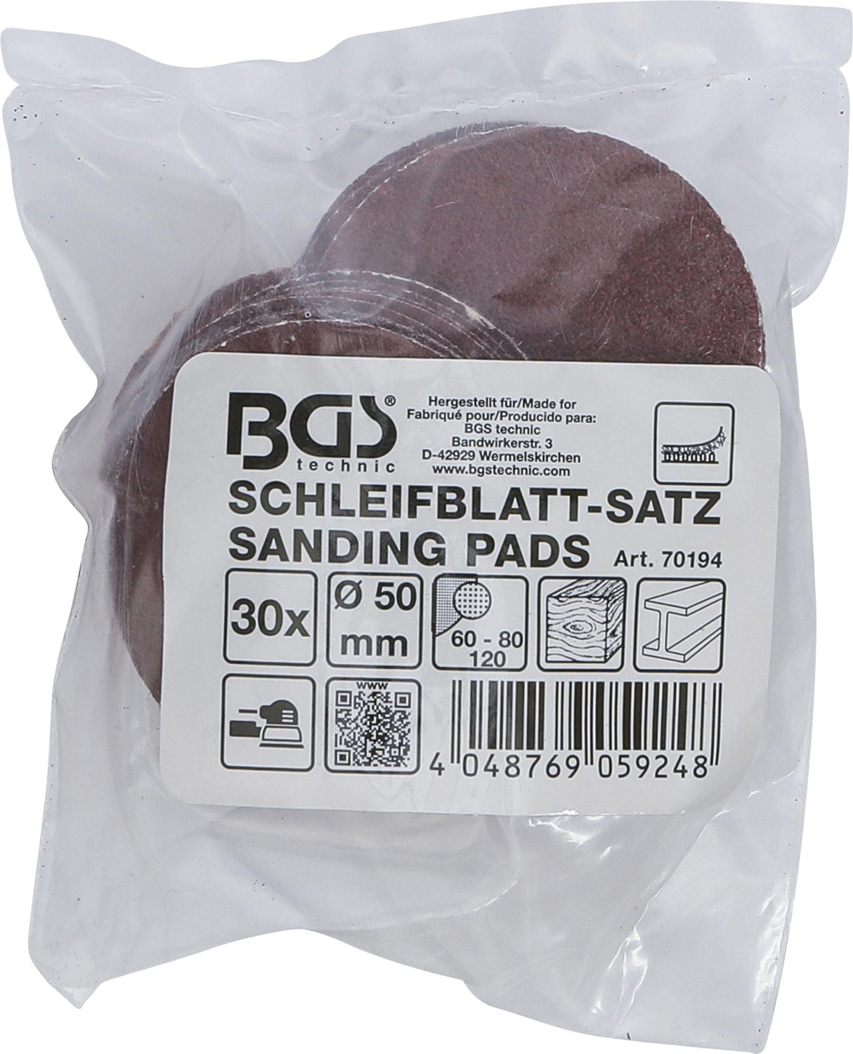 SANDING PADS FOR ECCENTRIC SANDERS | Ø 50 MM | K 60 - 80 - 120 | 30 PCS. (70194)