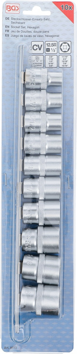 SOCKET SET, HEXAGON | 12.5 MM (1/2") DRIVE | INCH SIZES | 10 PCS. (9113)