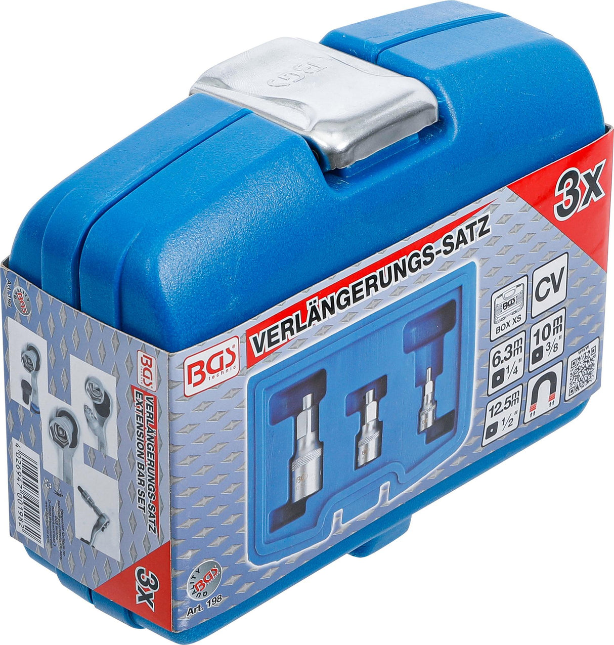 EXTENSION BAR SET WITH MAGNETIC HOLDERS | 6.3 MM (1/4") / 10 MM (3/8") / 12.5 MM (1/2") | 3 PCS. (198)