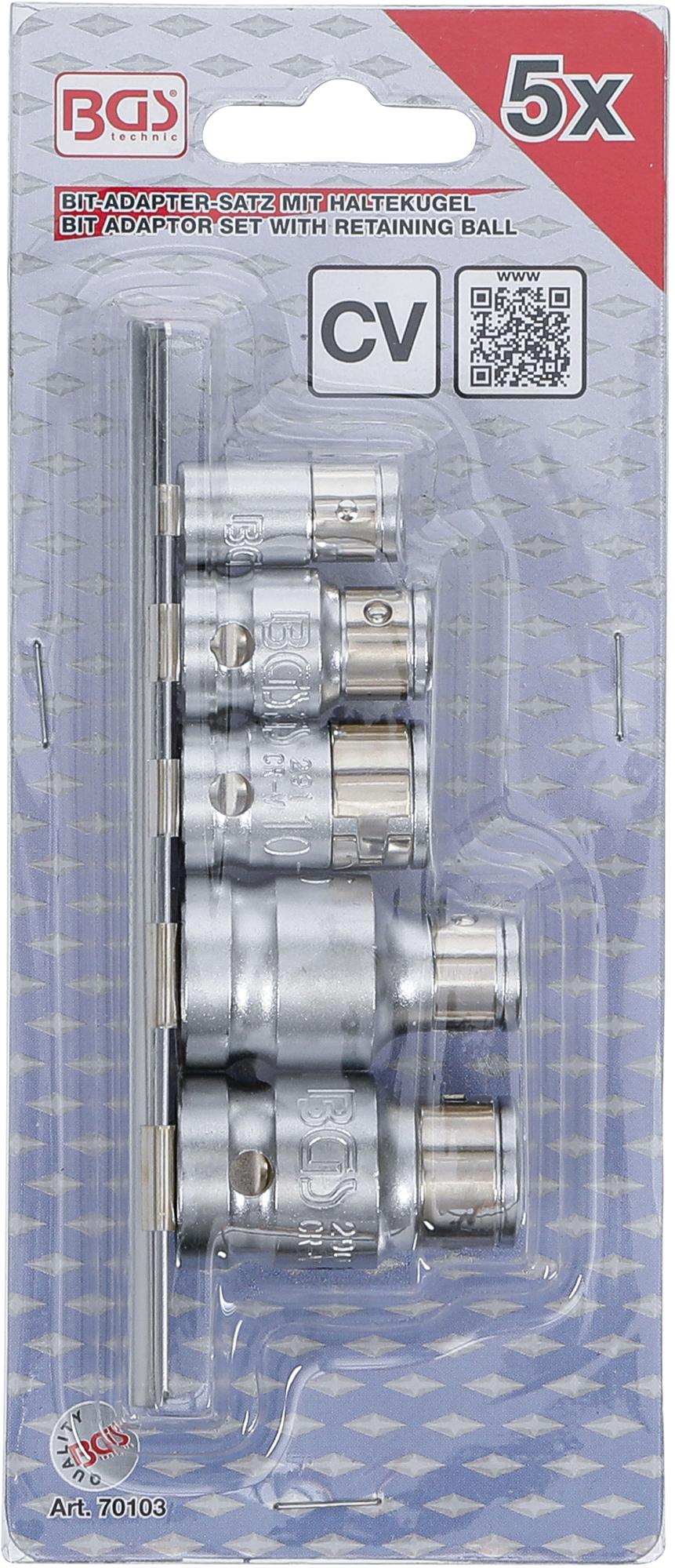 BIT ADAPTOR SET WITH RETAINING BALL | 6.3 MM (1/4") / 10 MM (3/8") / 12.5 MM (1/2") DRIVE | 5 PCS. (70103)