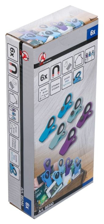 MAGNETIC CLAMP SET | 6 PCS. | MULTIFUNCTIONAL | VARIOUS COLOURS (88340)
