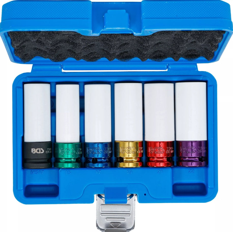 PROTECTIVE IMPACT SOCKET SET | 12.5 MM (1/2") DRIVE | 15 / 17 / 19 / 21 / 22 MM / MS17 | 6 PCS. (7307)