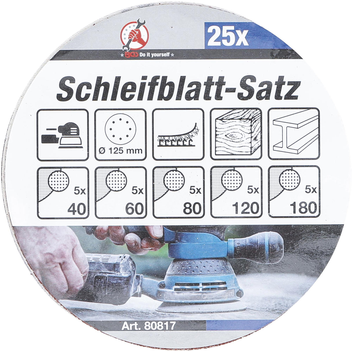 SANDING PADS FOR ECCENTRIC SANDERS | Ø 125 MM | K 40 - 180 | 25 PCS. (80817)