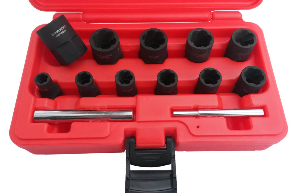SOCKET SET FOR DAMAGED BOLTS 1/2", 11 PCS., 8–21 MM (GJ0950)