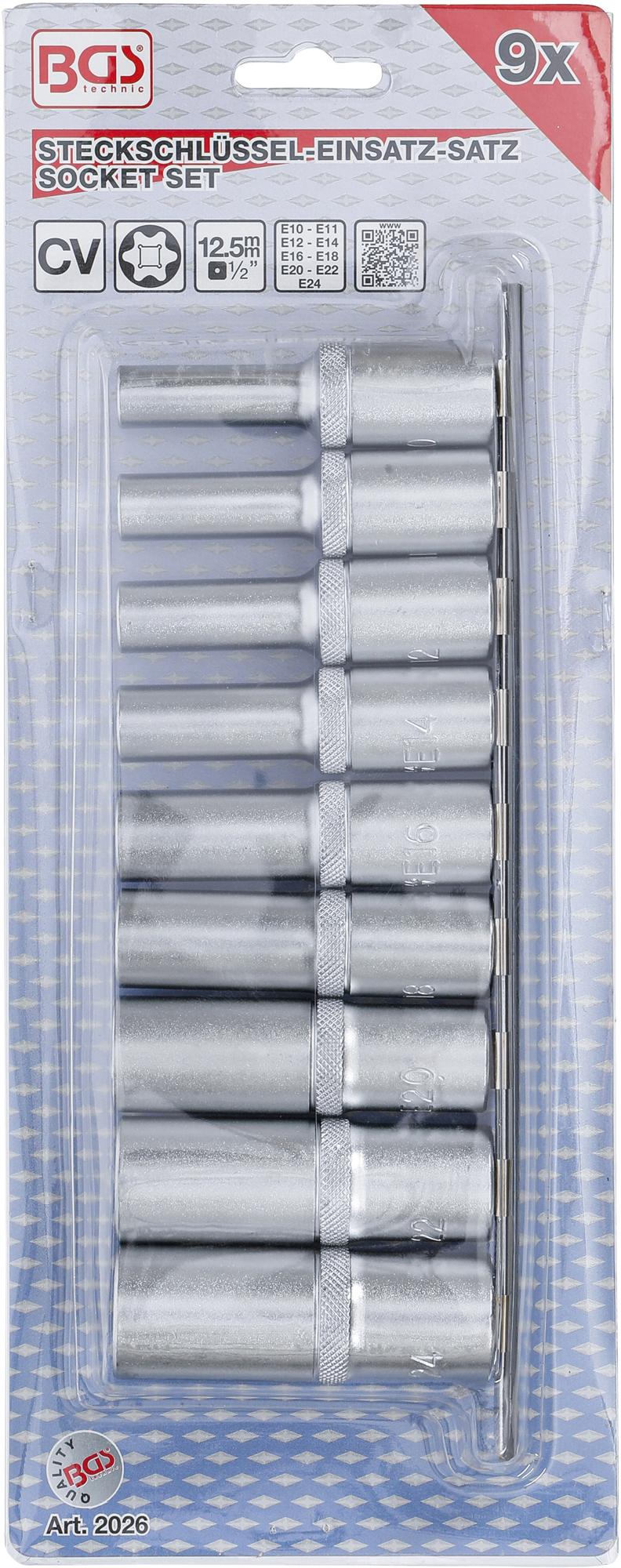 SOCKET SET, E-TYPE, DEEP | 12.5 MM (1/2") DRIVE | E10 - E24 | 9 PCS. (2026)