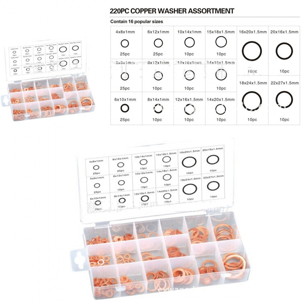 COPPER WASHER ASSORTMENT | 220 PCS. (SK01002)