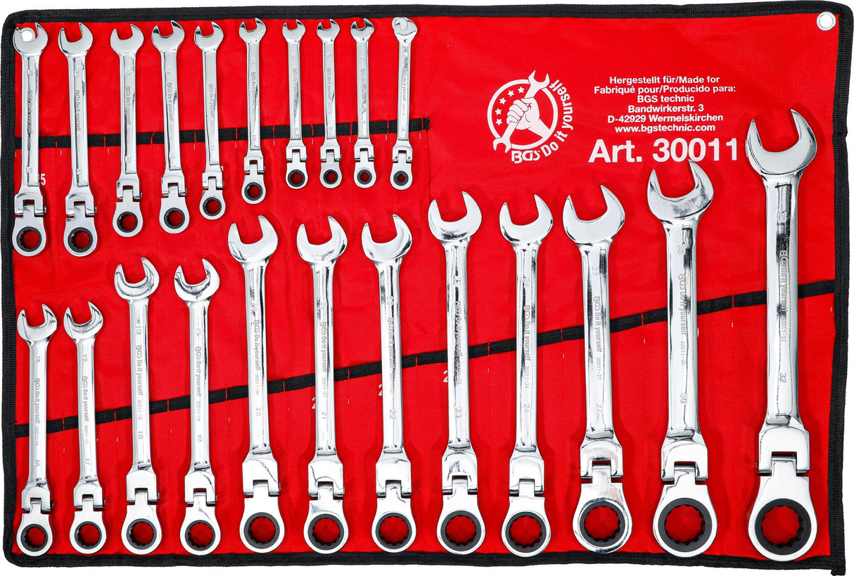 RATCHET COMBINATION WRENCH SET | FLEXIBLE HEADS | 6 - 32 MM | 22 PCS. (30011)