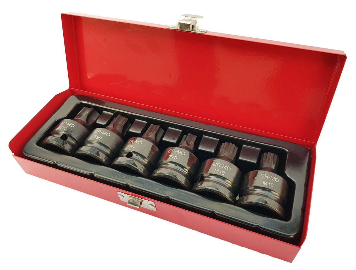 IMPACT BIT SET | 20 MM (3/4") | T-STAR (TORX) T70 - T100 | SPLINE M16-M18 | 6 PCS. (SB06)
