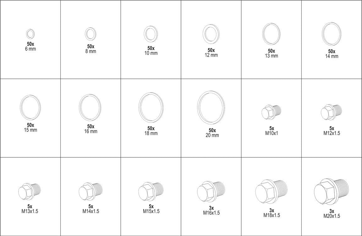 ALU GASKET AND OIL DRAIN PLUG ASSORTMENT (YT-06862)