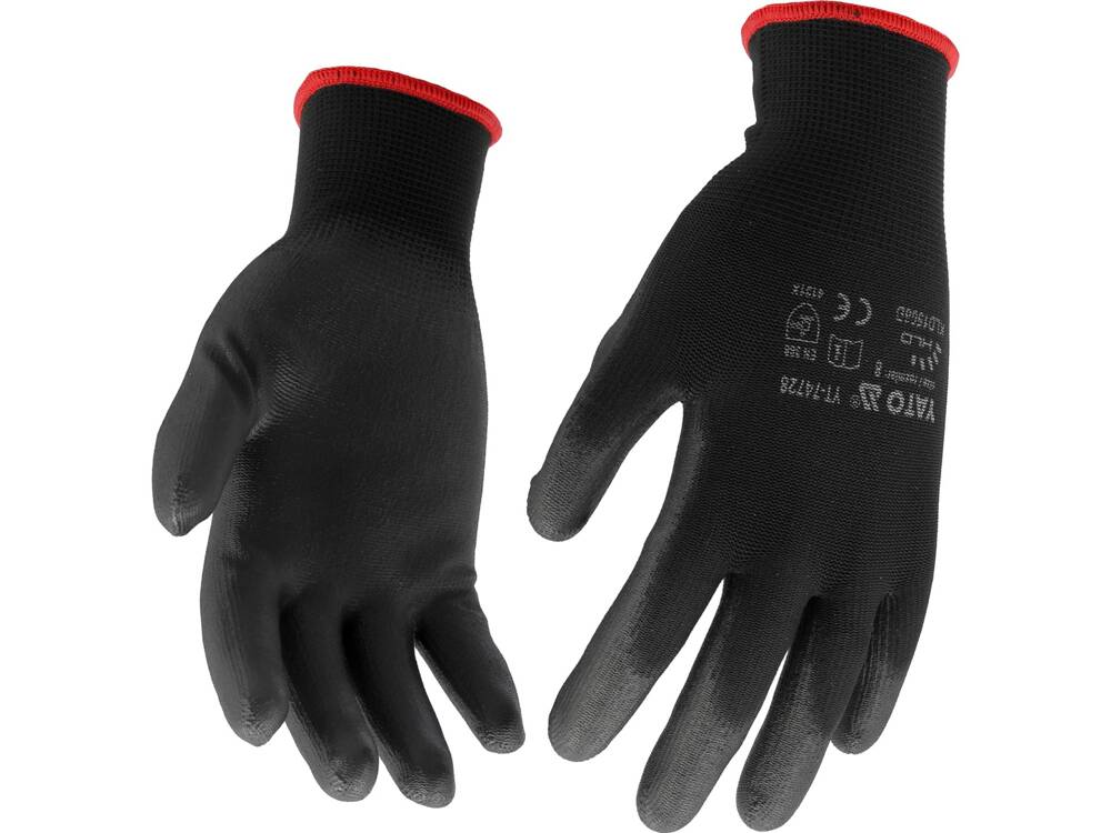 WORKING GLOVES NYLON/PU BLACK S. 10 (YT-7473)