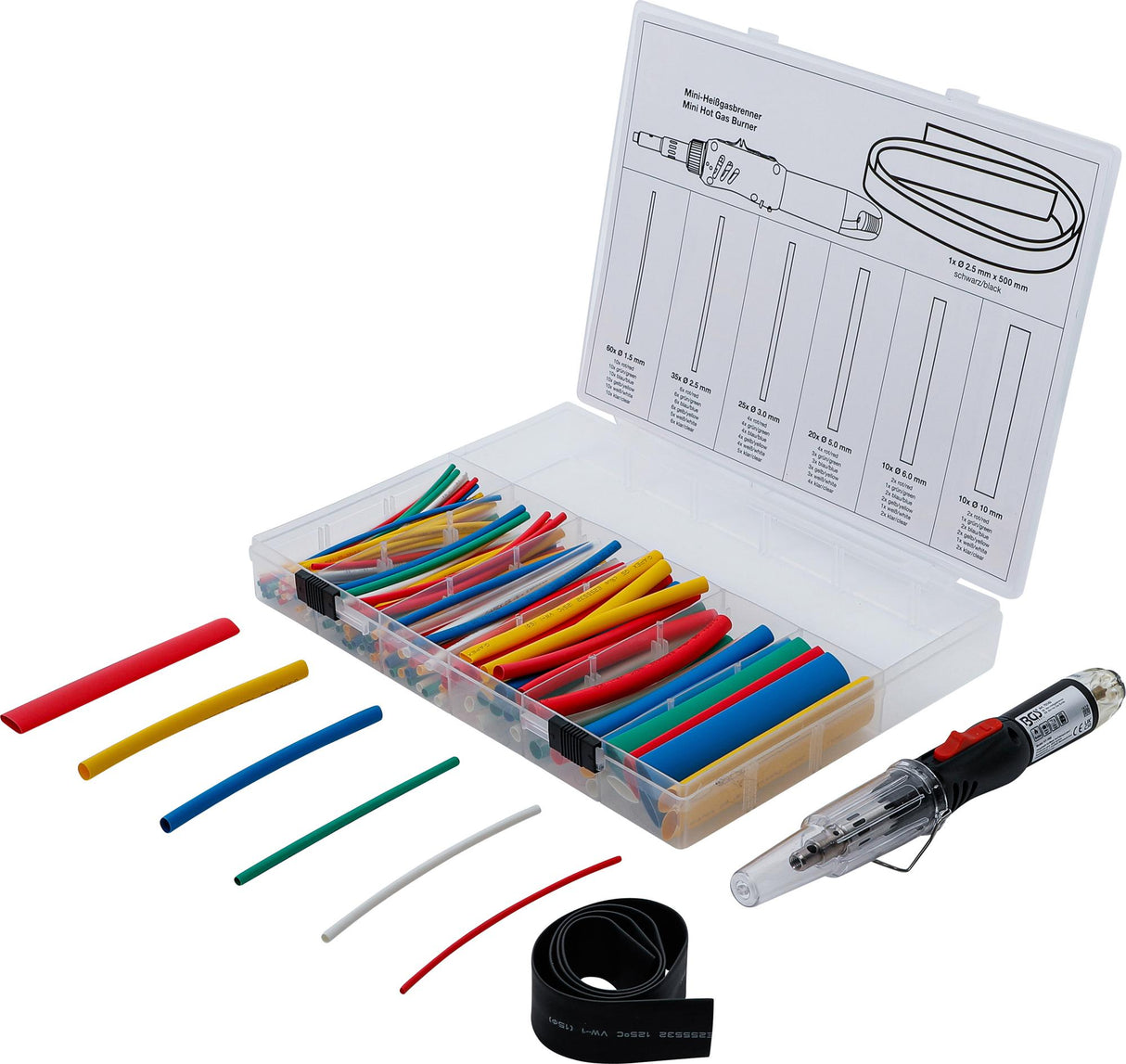 MINI HOT GAS BURNER WITH SHRINK TUBE ASSORTMENT | COLOURED | WITH PIEZO IGNITION | 162 PCS. (70143)