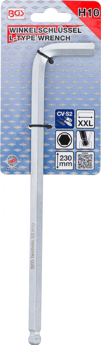 L-TYPE WRENCH | EXTRA LONG | INTERNAL HEXAGON / INTERNAL HEXAGON WITH BALL HEAD 10 MM (790-10)