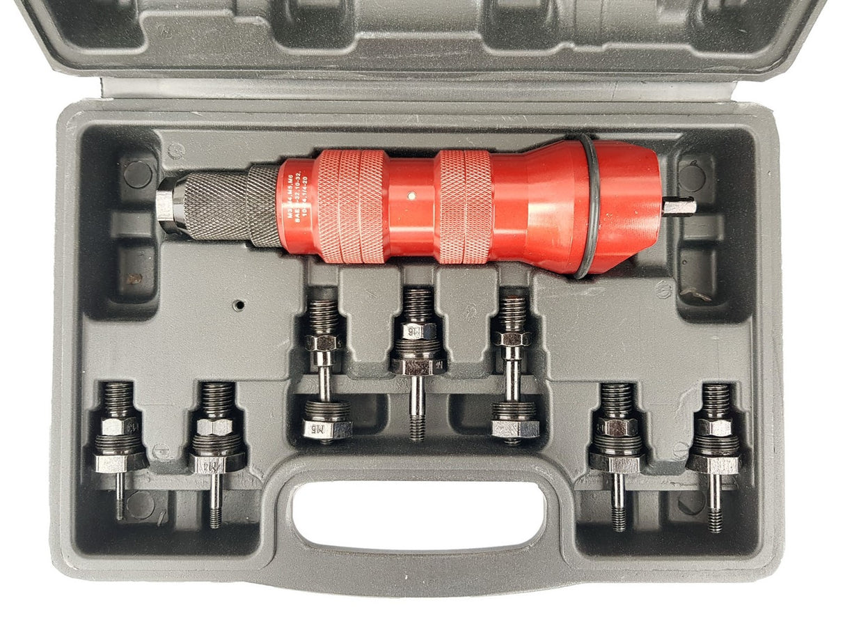 DRILL RIVETER AND ADAPTER SET | M3, M4, M5, M6, 8-32, 10-32, 10-24 AND 1/4-20 (RGA09)
