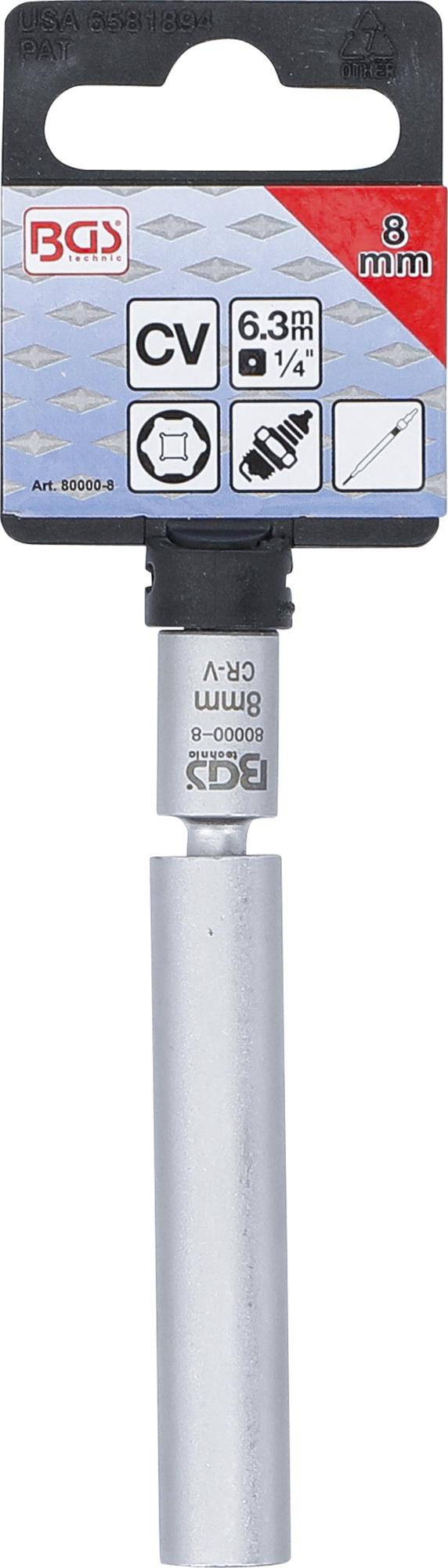 SWIVEL GLOW & SPARK PLUG SOCKET | 6.3 MM (1/4") | 8 MM (80000-8)