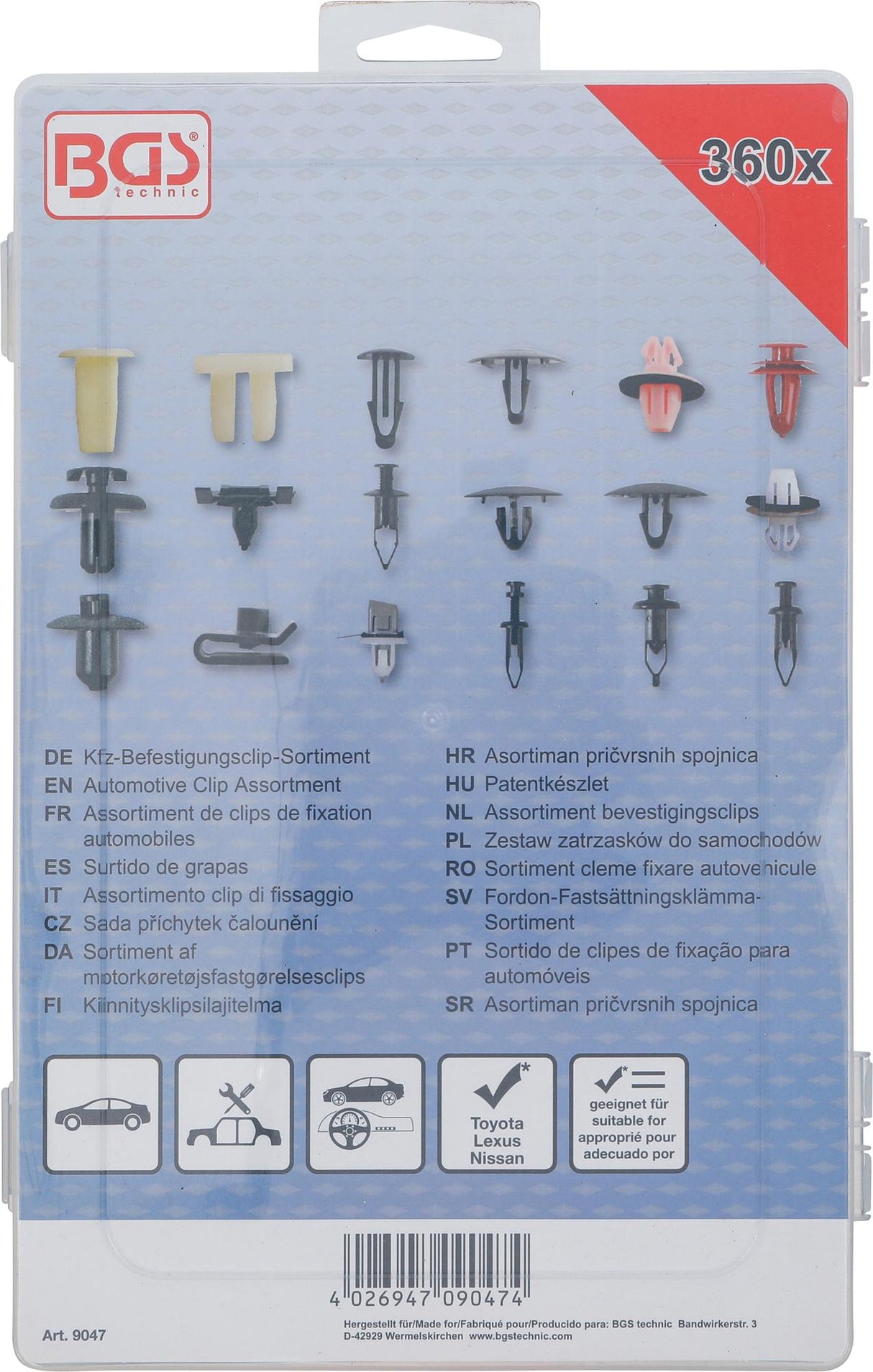 AUTOMOTIVE CLIP ASSORTMENT FOR TOYOTA, LEXUS | 360 PCS. (9047)