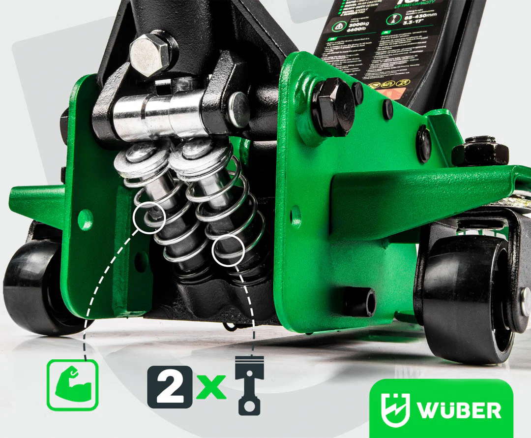 LOW PROFILE HYDRAULIC JACK WITH WHEELS WÜBER W22003 | DOUBLE PISTON | 65-500 MM | 3 T (W22003)