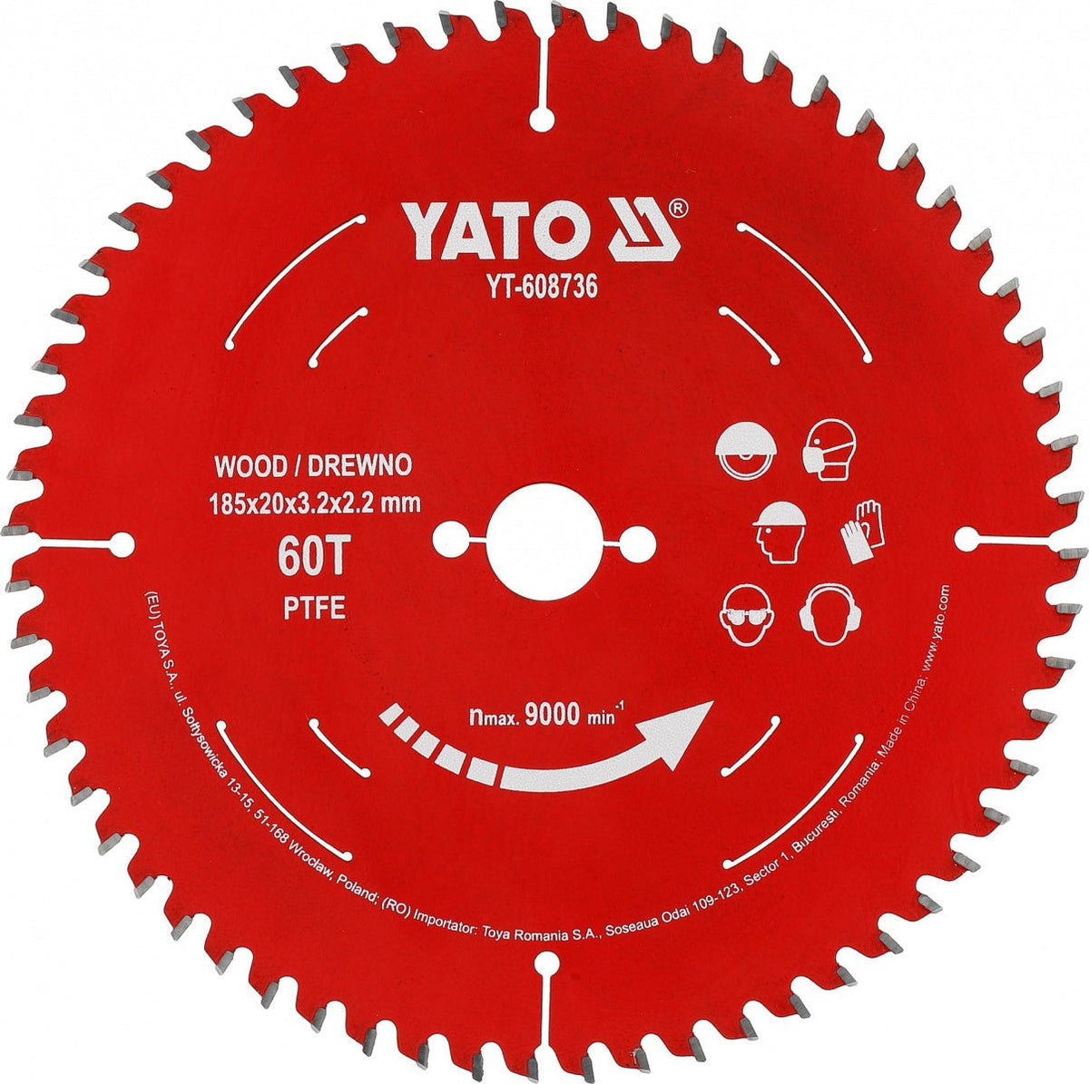 TCT CUTTING DISC FOR WOOD | 185 MM | 60 TEETH | 20 MM | WITH PTFE COATING (YT-608736)