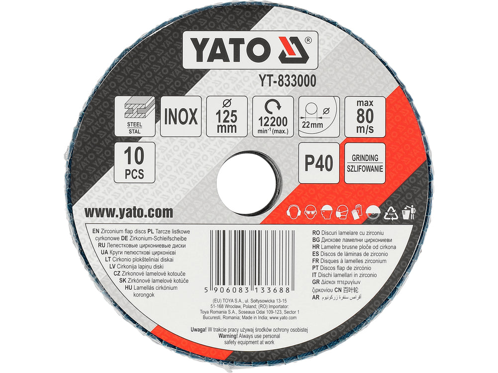 FLAP SANDING DISC | ZIRCONIUM | P40 | 125X22mm | 10 PCS (YT-833000)