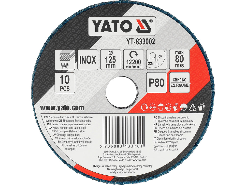 FLAP SANDING DISC | ZIRCONIUM | P80 | 125X22MM | 10 PCS (YT-833002)