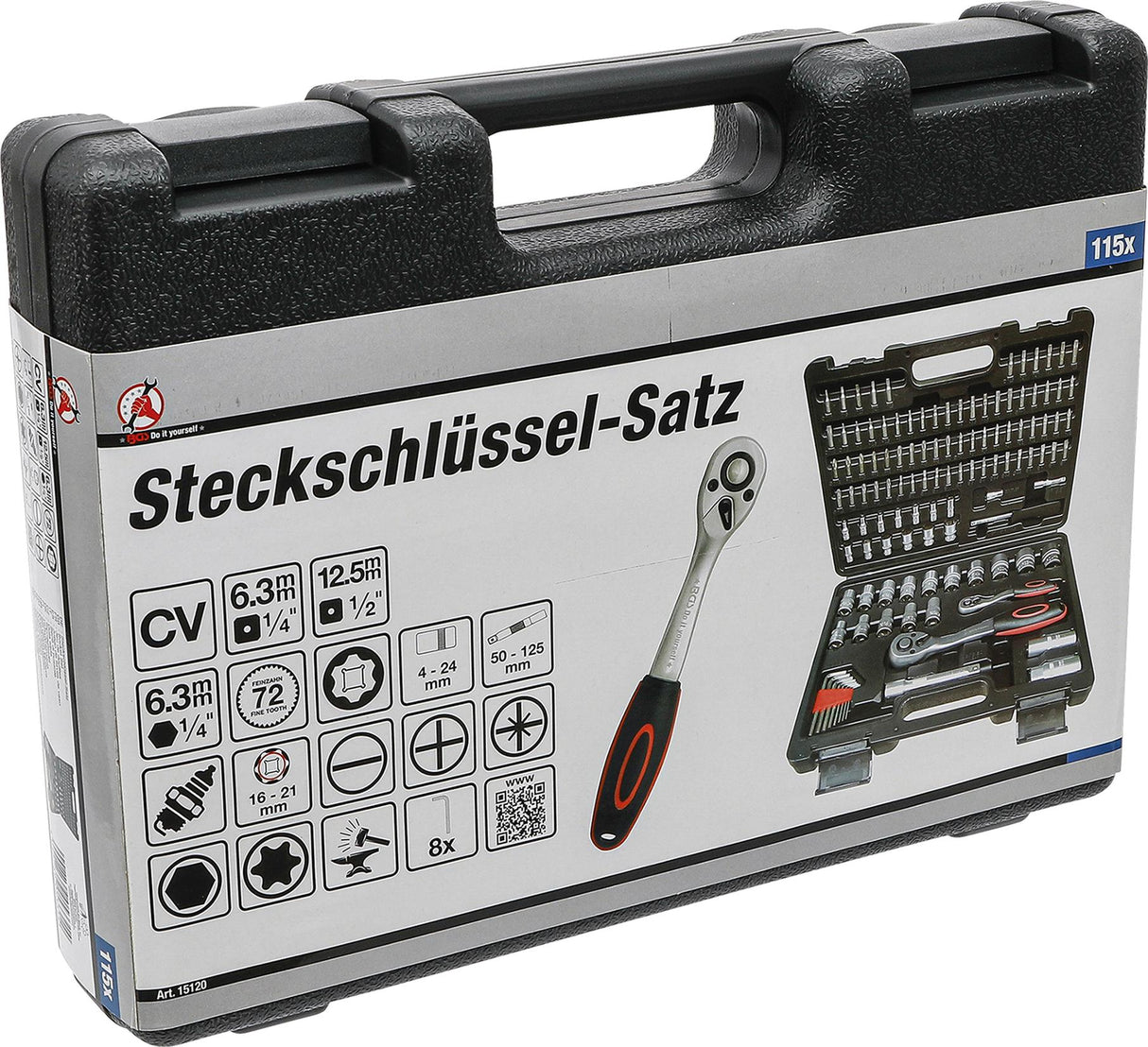 SOCKET SET SUPER LOCK | 6.3 MM (1/4") / 12.5 MM (1/2") DRIVE | 115 PCS. (15120B)
