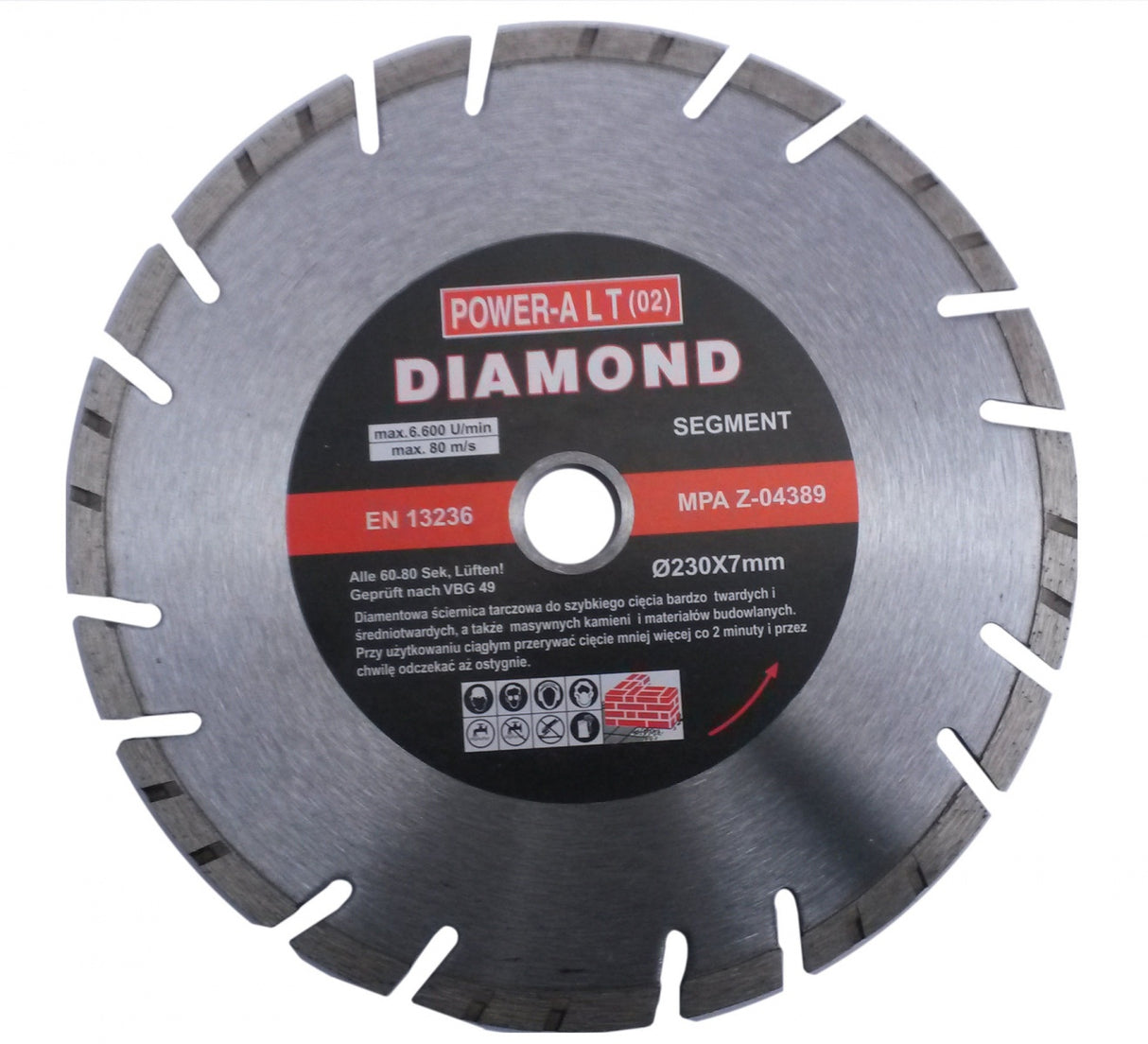 DIAMOND CUTTING DISC 230 MM X1.8X2.6X7.0, SEGMENT/TURBO (PAST0230)