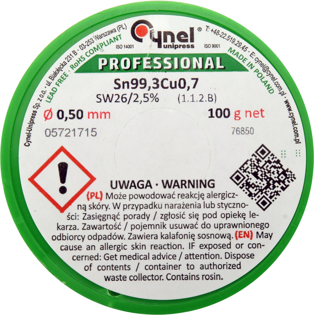 LEAD FREE SOLDER 0.5MM 100G (76850)