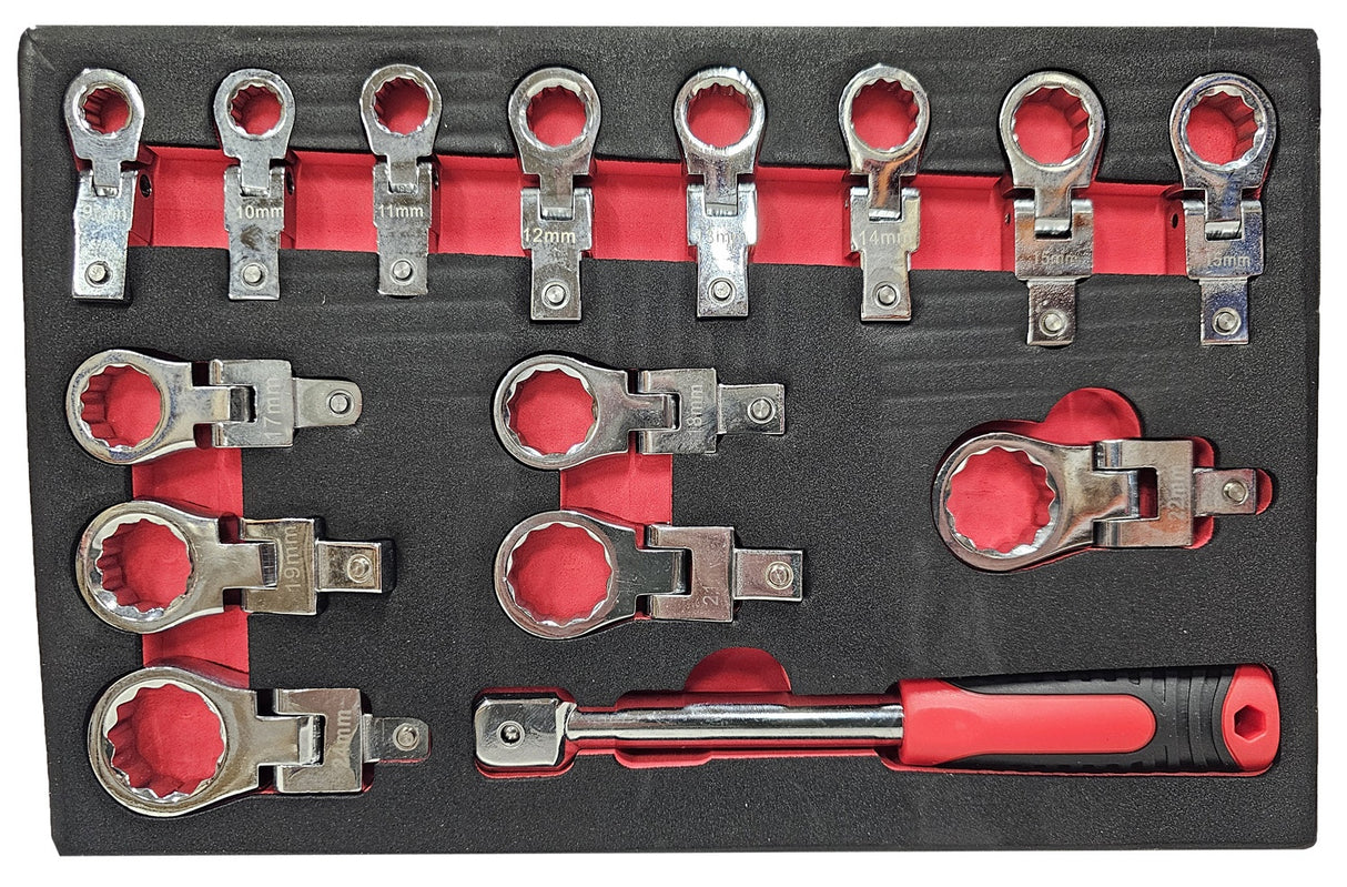SET OF INSERTED FLEX RING WRENCHES | 9 - 24 MM | 15 PCS. (DRS15)