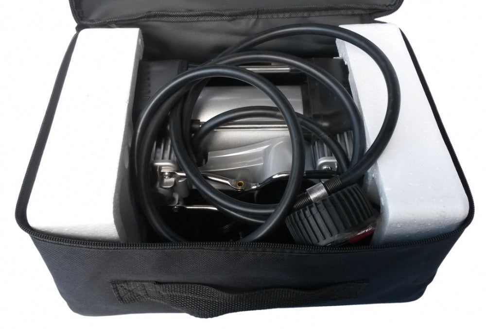 AIR COMPRESSOR 2X30MM CYLINDERS, RUBBER HOSE 12V (BST1023)