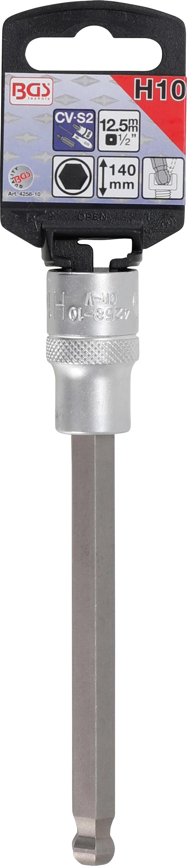 BIT SOCKET | LENGTH 140 MM | 12.5 MM (1/2") DRIVE | INTERNAL HEXAGON WITH BALL HEAD 10 MM (4258-10)