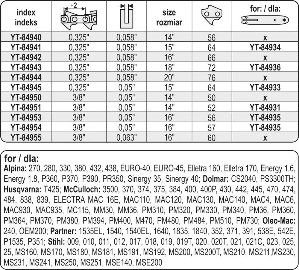 CHAIN 14" 3/8" (YT-84950)